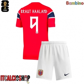 Norvegia Erling Haaland #9 Prima Maglia Bambino Mondiali 2026 Manica Corta (+ Pantaloni corti)